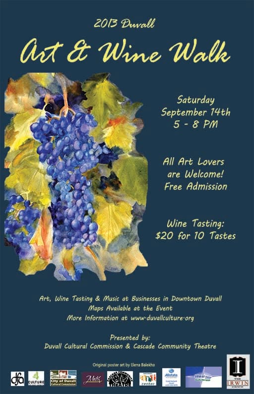 Poster for the 2013 Duvall Art & Wine Walk, with original artwork by Elena Balekha